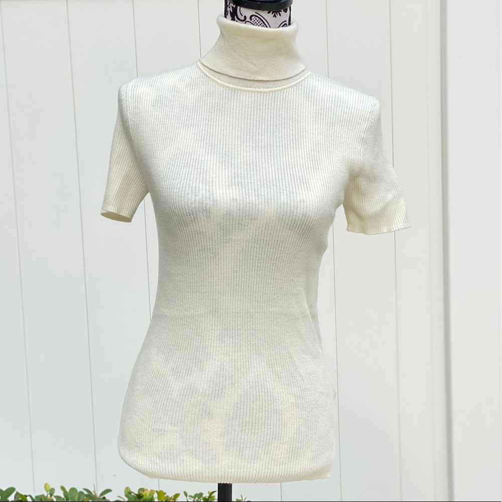 Michael Kors Turtleneck Short Sleeve Sweater Bone Size L JF96G52CFN - Picture 5 of 14